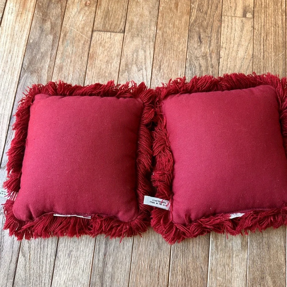 Vintage Riverdale Christmas Tree‎ Pillows 8in Tapestry Fringe Red Green Holiday